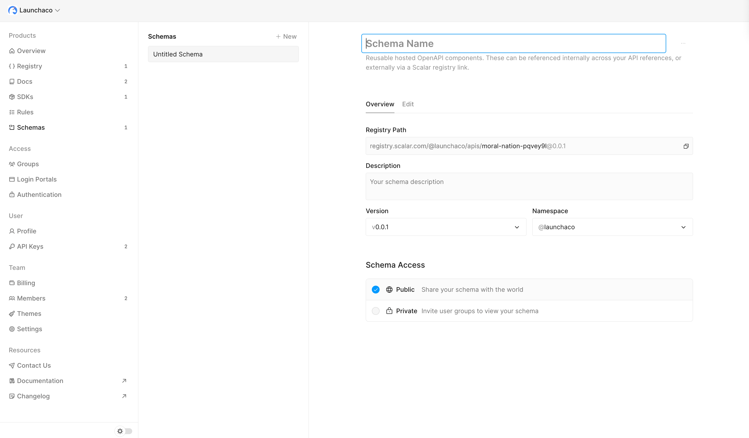 Scalar Registry Create Schema